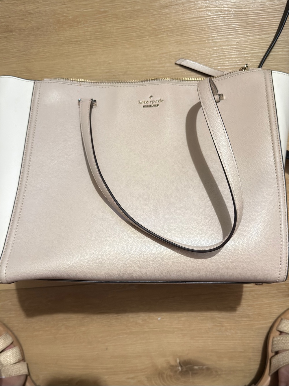 kate spade two-tone tan and white leather tote